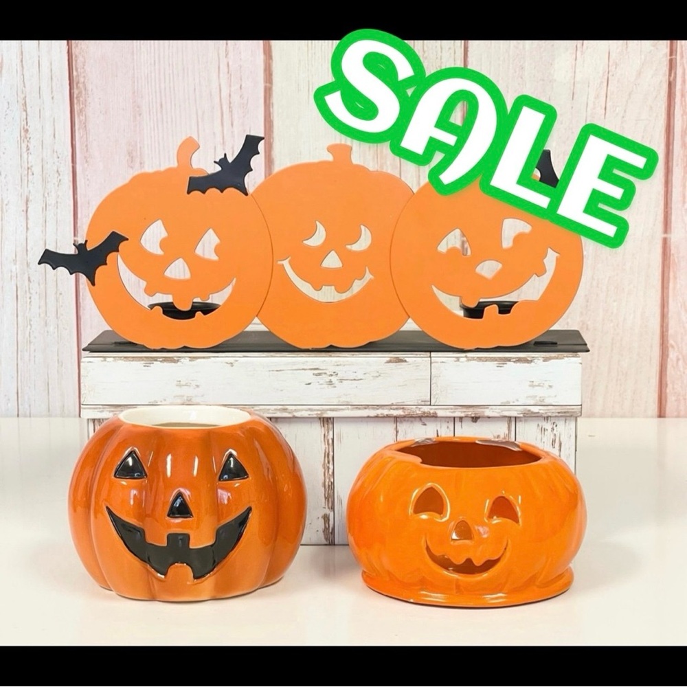 Halloween Fall Autumn Pumpkin Jack O Lantern Lot Hallmark Candle Holder